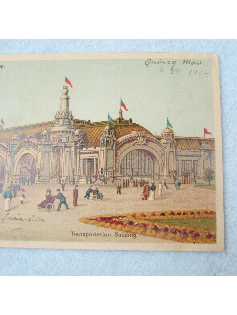 Antique 1904 St Louis Worlds Fair Postcard Transportation Building Posted Stamp - Picture 9 of 12